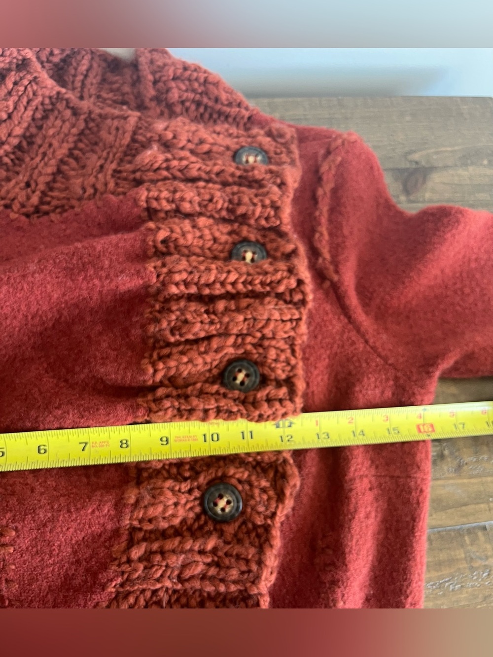 Anthropologie Gro Abrahamsson Transverse Placket Wool Cardigan Rust Orange XS - Picture 7 of 9